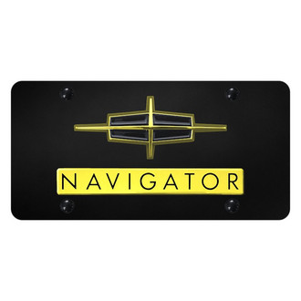 Autogold® - Black License Plate with 3D Gold Navigator Logo and Lincoln Emblem