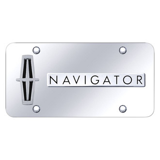 Autogold® - Chrome License Plate with 3D Style 2 Black / Chrome Navigator Logo and Lincoln Emblem