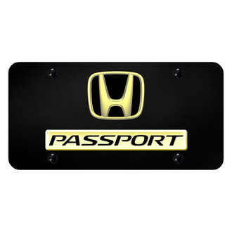 Autogold® - Black License Plate with 3D Gold Passport Logo and Honda Emblem