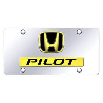 Autogold® - Chrome License Plate with 3D Gold / Black Pilot Logo and Honda Emblem