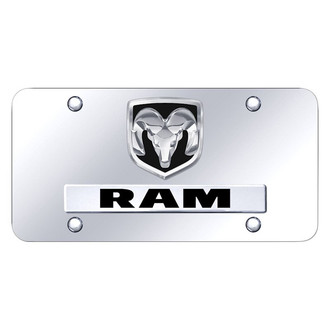 Autogold® - Chrome License Plate with 3D Chrome Ram OEM Logo and Dodge Emblem