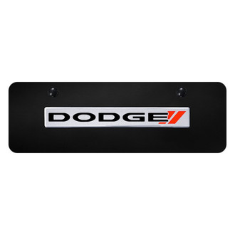 Autogold® - Black Mini Size License Plate with 3D Chrome Dodge Stripes Logo