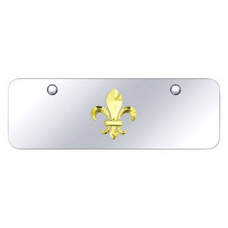 Autogold® - Chrome Mini Size License Plate with 3D Gold Fleur-De-Lis Logo