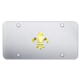 Autogold® - Brushed License Plate with 3D Gold Fleur-De-Lis Logo
