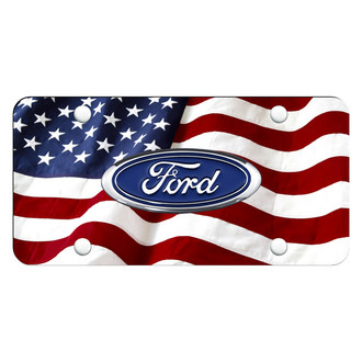 Autogold® - Wave Flag License Plate with 3D Ford Logo