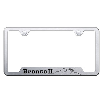 Autogold® - Brushed License Plate Frame with Laser Etched Bronco II Mountain Logo and Cut-Out