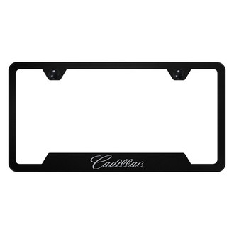 Autogold® - Black License Plate Frame with Laser Etched Cadillac New Logo and Cut-Out
