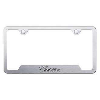 Autogold® - Brushed License Plate Frame with Laser Etched Cadillac New Logo and Cut-Out