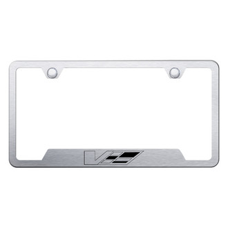 Autogold® - Brushed License Plate Frame with Laser Etched Cadillac V Logo and Cut-Out