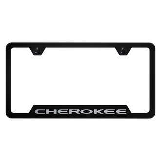 Autogold® - Black License Plate Frame with Laser Etched Cherokee Logo and Cut-Out