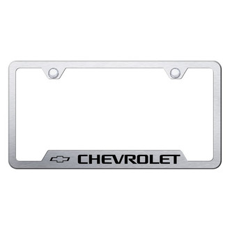 Autogold® - Brushed License Plate Frame with Laser Etched Chevrolet Logo and Cut-Out