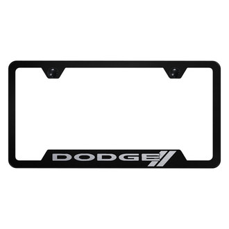 Autogold® - Black License Plate Frame with Laser Etched Dodge Stripes Logo and Cut-Out