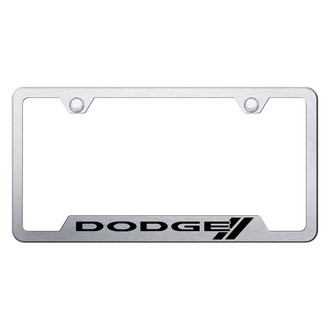 Autogold® - Brushed License Plate Frame with Laser Etched Dodge Stripes Logo and Cut-Out