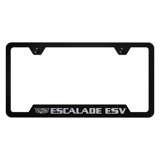 Autogold® - Black License Plate Frame with Laser Etched Escalade ESV Logo and Cadillac Emblem and Cut-Out