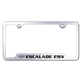 Autogold® - Chrome License Plate Frame with Laser Etched Escalade ESV Logo and Cadillac Emblem and Cut-Out