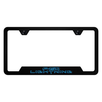 Autogold® - UV Printed Black License Plate Frame with Laser Etched F-150 Lightning Logo and Cut-Out