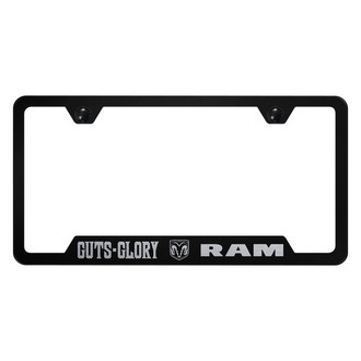 Autogold® - Black License Plate Frame with Laser Etched Guts Glory Ram Logo and Cut-Out