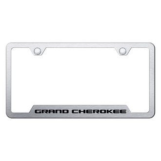 Autogold® - Brushed License Plate Frame with Laser Etched Grand Cherokee Logo and Cut-Out