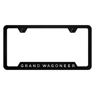 Autogold® - Black License Plate Frame with Laser Etched Grand Wagoneer Logo and Cut-Out