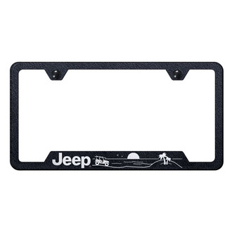 Autogold® - Rugged Black License Plate Frame with Laser Etched Jeep Beach Logo and Cut-Out