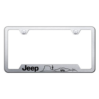 Autogold® - Brushed License Plate Frame with Laser Etched Jeep Desert Logo and Cut-Out