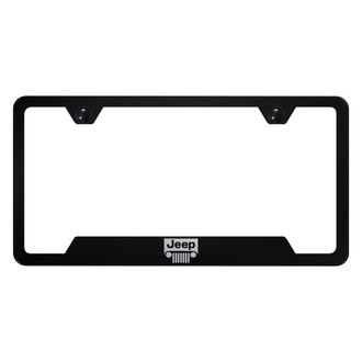 Autogold® - Black License Plate Frame with Laser Etched Jeep Grille Logo and Cut-Out