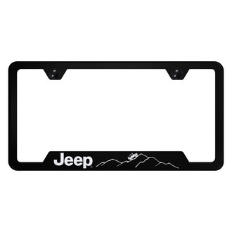 Autogold® - Black License Plate Frame with Laser Etched Jeep Mountain Logo and Cut-Out