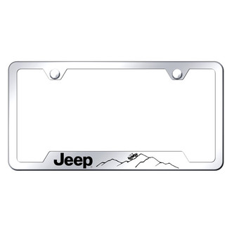 Autogold® - Chrome License Plate Frame with Laser Etched Jeep Mountain Logo and Cut-Out