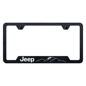 Autogold® - Rugged Black License Plate Frame with Laser Etched Jeep Mountain Logo and Cut-Out