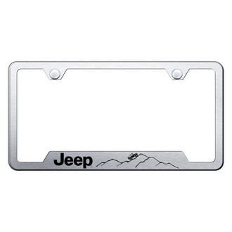 Autogold® - Brushed License Plate Frame with Laser Etched Jeep Mountain Logo and Cut-Out
