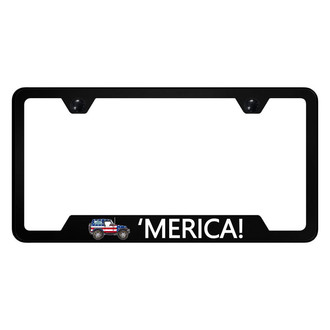 Autogold® - UV Printed Black License Plate Frame with Jeep Merica Logo and Cut-Out