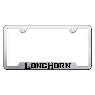 Autogold® - Brushed License Plate Frame with Laser Etched Longhorn Logo and Cut-Out