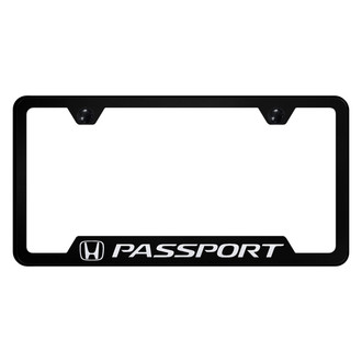Autogold® - Black License Plate Frame with Laser Etched Passport Logo and Cut-Out
