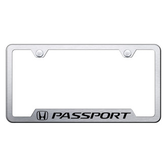 Autogold® - Brushed License Plate Frame with Laser Etched Passport Logo and Cut-Out