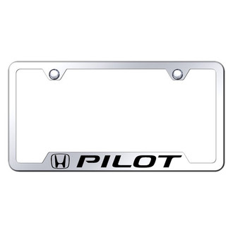 Autogold® - Chrome License Plate Frame with Laser Etched Pilot Logo and Cut-Out