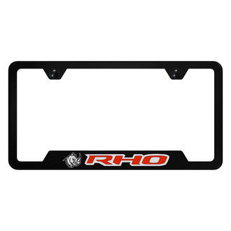 Autogold® - UV Printed Black License Plate Frame with Red RHO Head Logo and Cut-Out