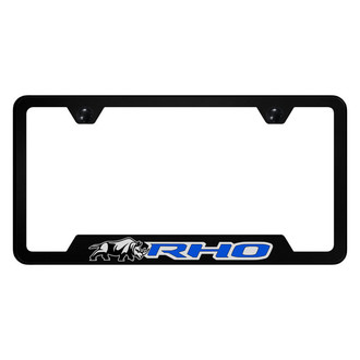 Autogold® - UV Printed Black License Plate Frame with Blue RHO Rhino Logo and Cut-Out