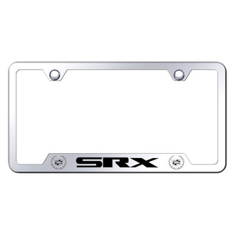 Autogold® - Chrome License Plate Frame with Laser Etched SRX Old Logo and Dual Cadillac Emblem and Cut-Out