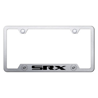Autogold® - Brushed License Plate Frame with Laser Etched SRX Old Logo and Dual Cadillac Emblem and Cut-Out