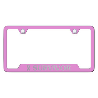 Autogold® - Pink License Plate Frame with Laser Etched Survivor Logo and Cut-Out