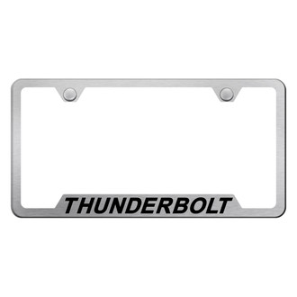 Autogold® - Brushed License Plate Frame with Laser Etched Thunderbolt Logo and Cut-Out