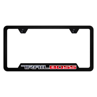 Autogold® - UV Printed Black License Plate Frame with Red Trail Boss Linear Logo and Cut-Out