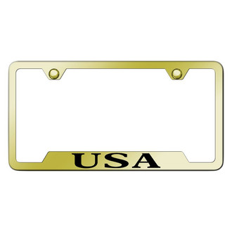 Autogold® - Gold License Plate Frame with Laser Etched USA Logo and Cut-Out