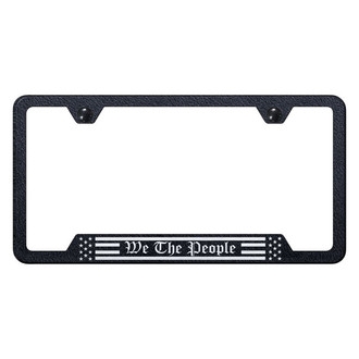 Autogold® - Rugged Black License Plate Frame with Laser Etched We The People Flag and Cut-Out