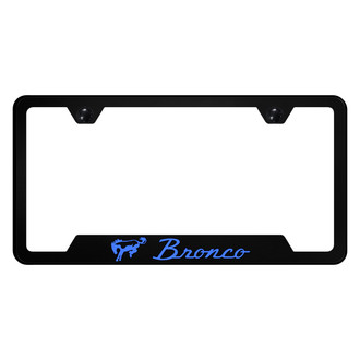 Autogold® - UV Printed Black License Plate Frame with Notched Blue Bronco Logo