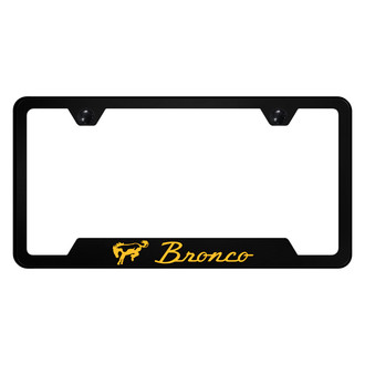 Autogold® - UV Printed Black License Plate Frame with Notched Bronco Logo