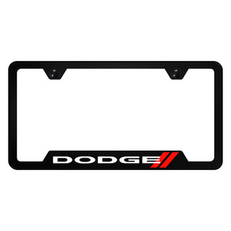 Autogold® - UV Printed Black License Plate Frame with Notched Dodge Stripe Logo