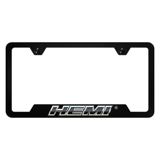 Autogold® - UV Printed Black License Plate Frame with Notched Slant Chrome HEMI Logo