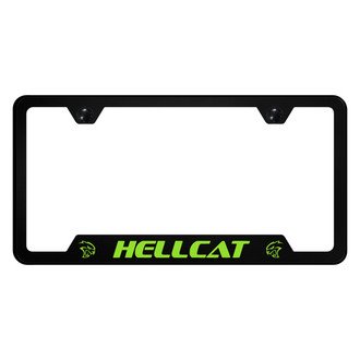 Autogold® - UV Printed Black License Plate Frame with Notched Green Hellcat Logo