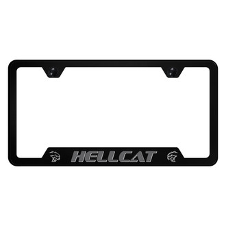 Autogold® - UV Printed Black License Plate Frame with Notched Hellcat Logo